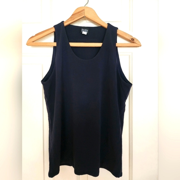 Eileen Fisher Georgette Crepe Tank Size Small Navy 100 Silk Scoop Neck Career - Picture 1 of 7
